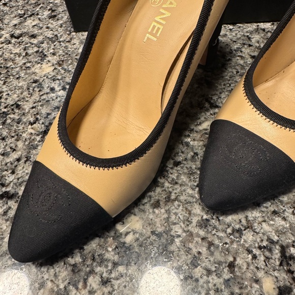 CHANEL Women's Two-Tone Heels in Tan and Black - Picture 2 of 14